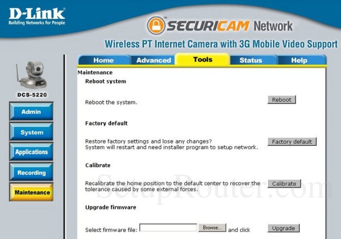 Dlink DCS-5220 Screenshot Maintenance