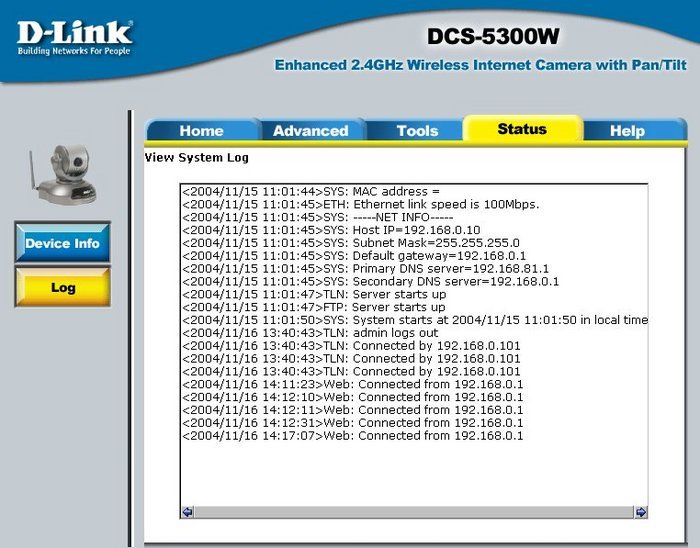 All Screenshots for the Dlink DCS-5300W