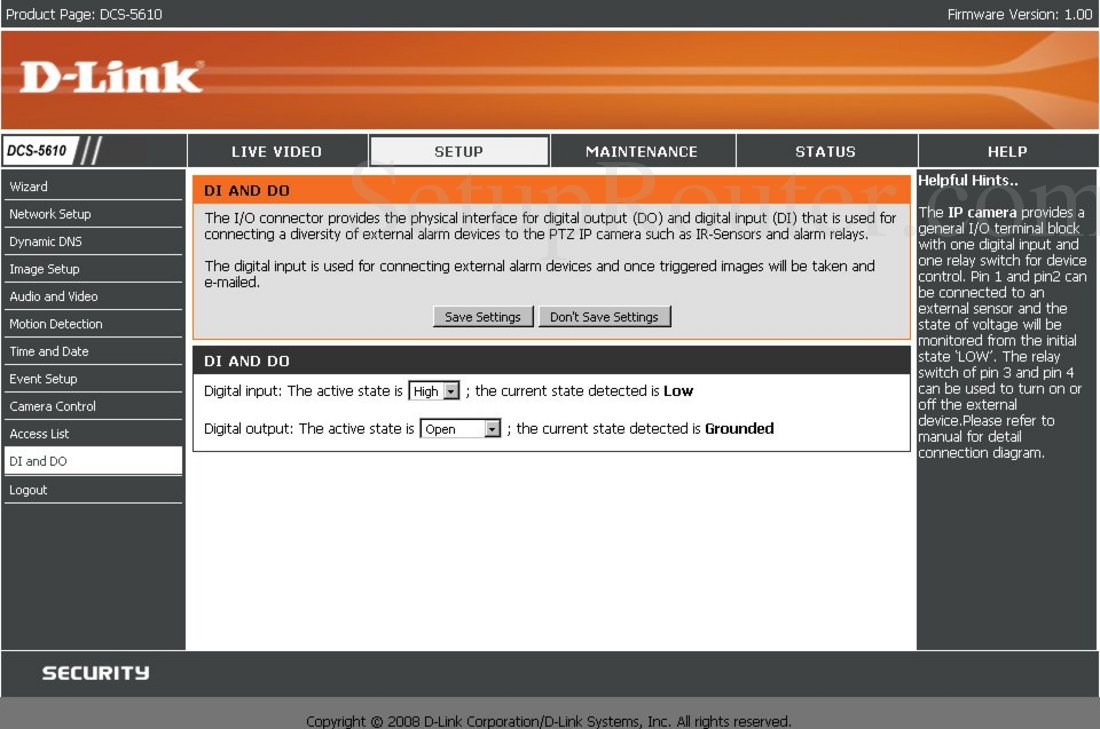 Dlink DCS-5610 Screenshot DI and DO