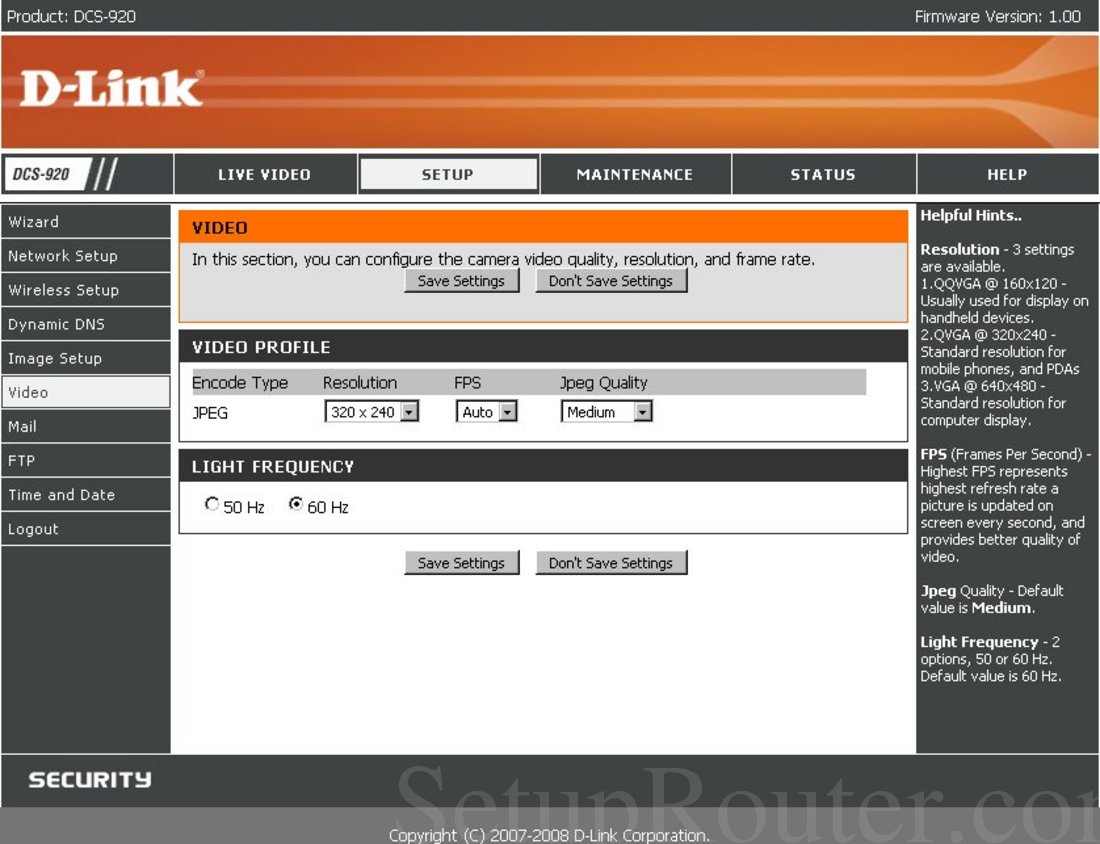 Dlink DCS-920 Screenshot Video Setup