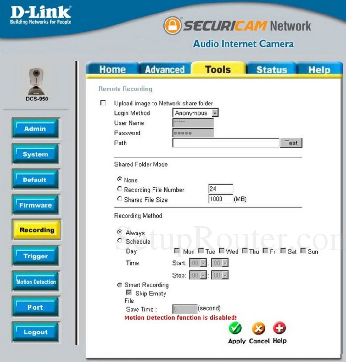 Dlink DCS-950 Screenshot Recording