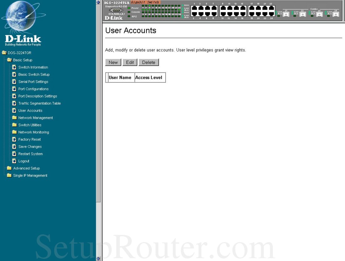Dlink DGS3224TGR Screenshot User Accounts