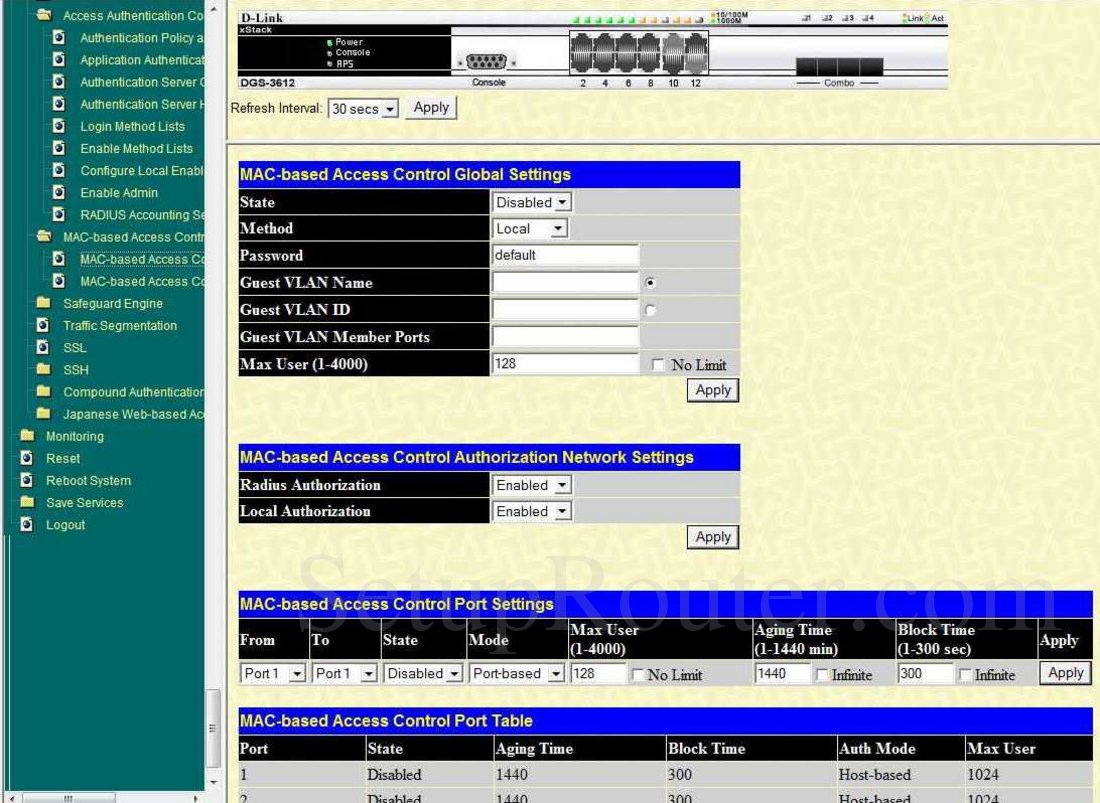 mac based access control dlink