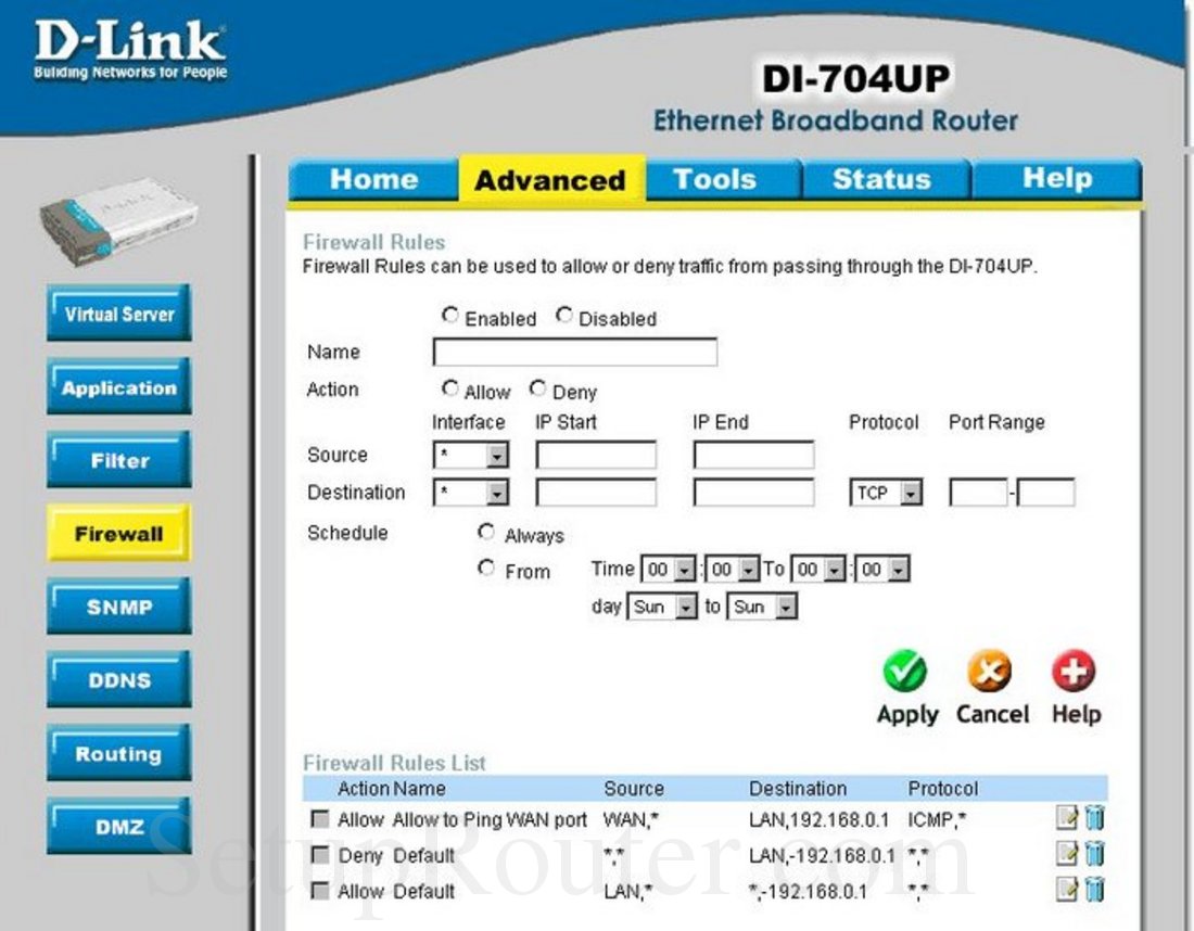 Dlink DI704UP Screenshot Firewall
