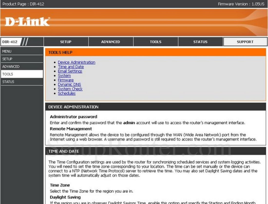 Dlink DIR-412 Screenshot Tools Help