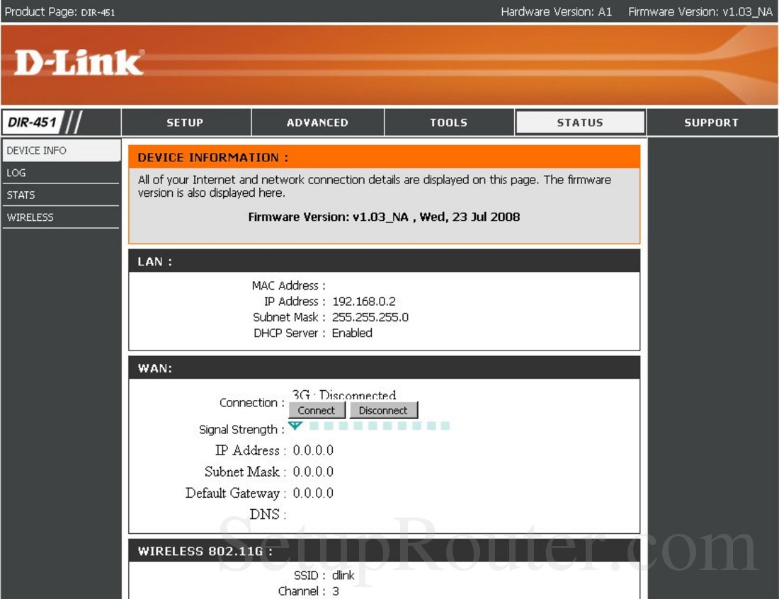 Dlink DIR-451 Screenshot Device Information