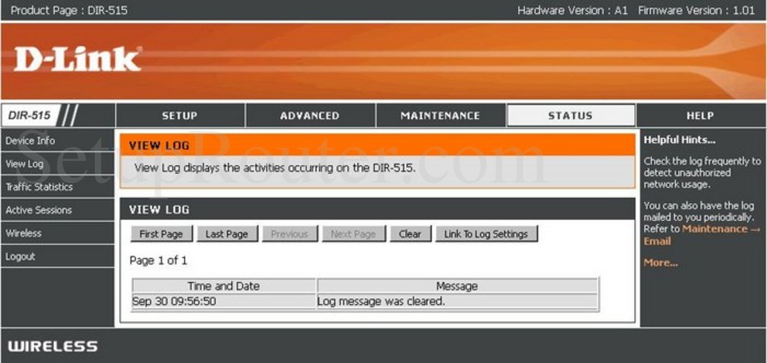 Dlink DIR515 Screenshot View Log
