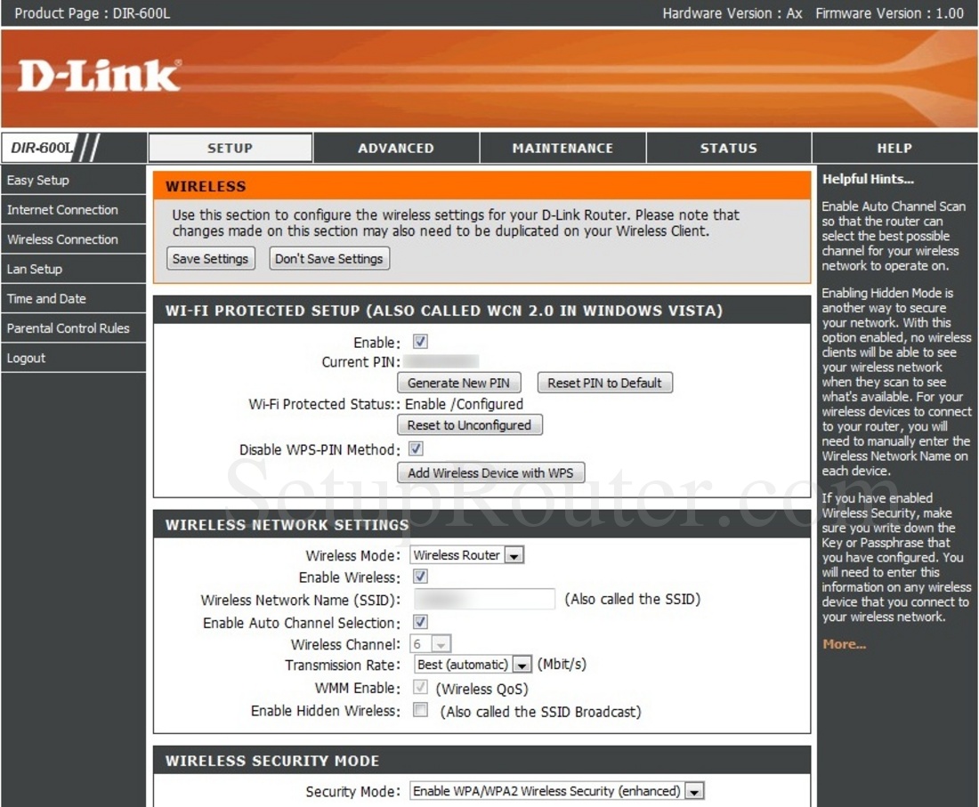 Dlink DIR-600L Screenshot WirelessSetup