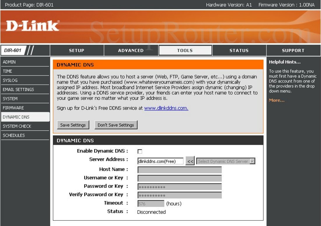 Dlink DIR-601 Screenshot Dynamic DNS