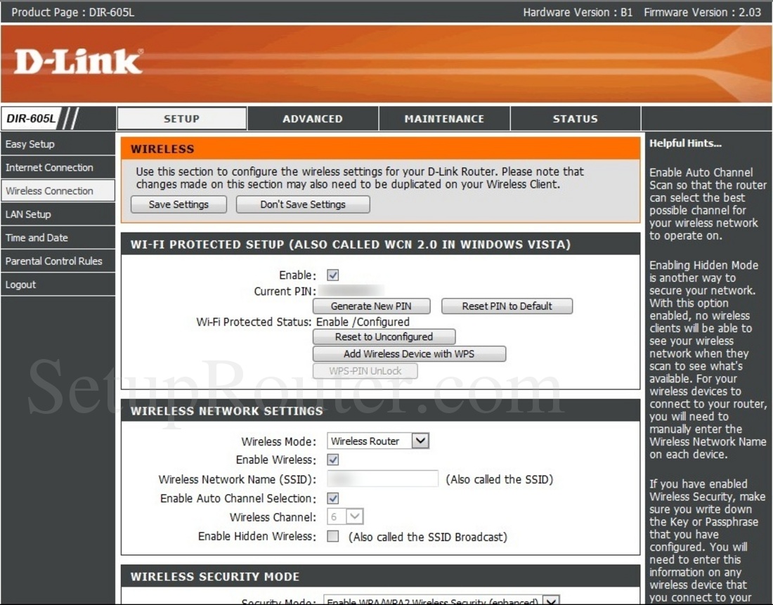 Dlink DIR-605L Screenshot WirelessConnectionSetup