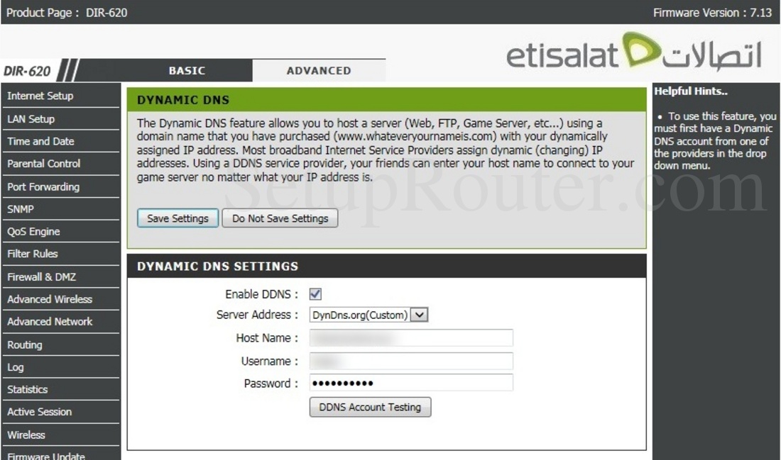 Dlink DIR620 Etisalat Screenshot DynamicDNS