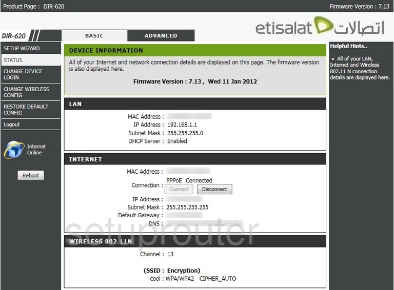 router status mac address internet IP