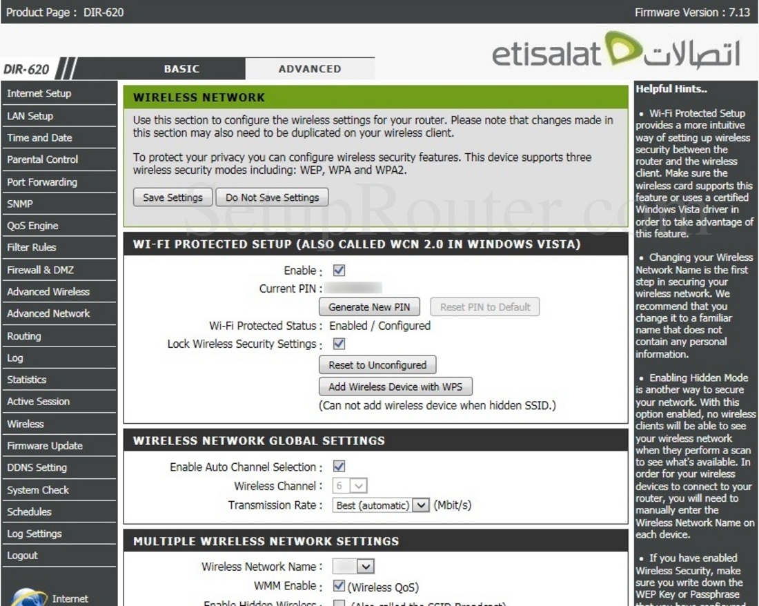Dlink DIR620 Etisalat Screenshot