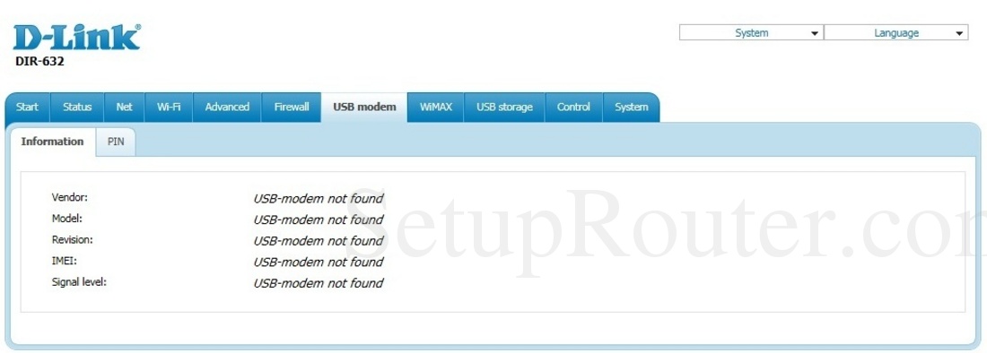 Dlink DIR-632 Screenshot USBModemInformation