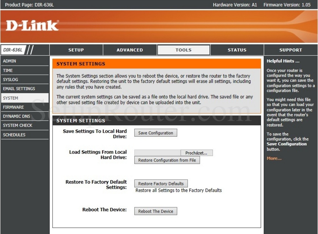 Dlink DIR-636L Screenshot SystemSettings