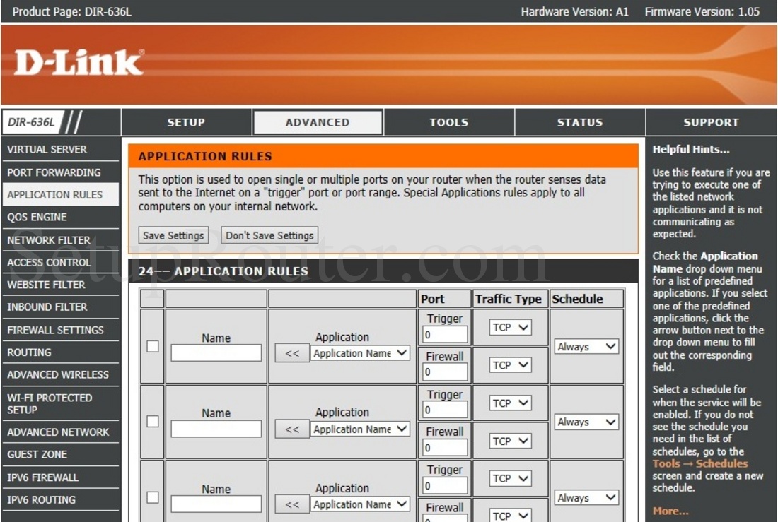 Dlink DIR-636L Screenshot ApplicationRules