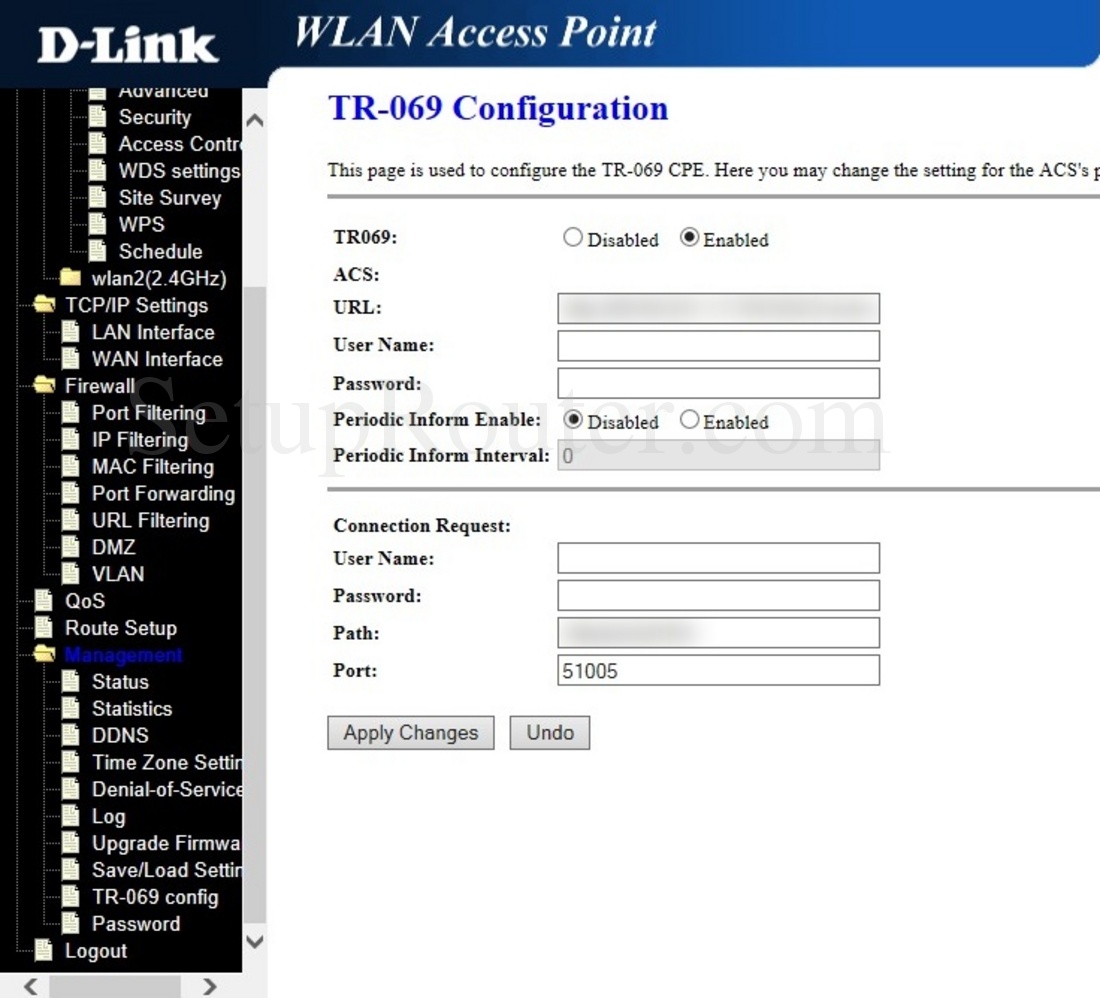 Dlink DIR-803 Screenshot TR069Configuration