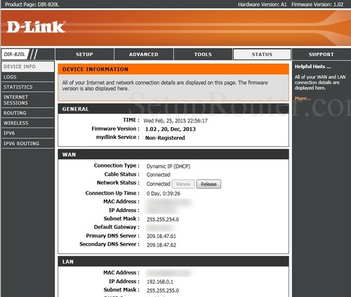 Setup WiFi on the Dlink DIR-820L