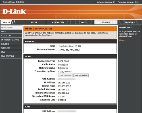 All Screenshots for the Dlink DIR-835