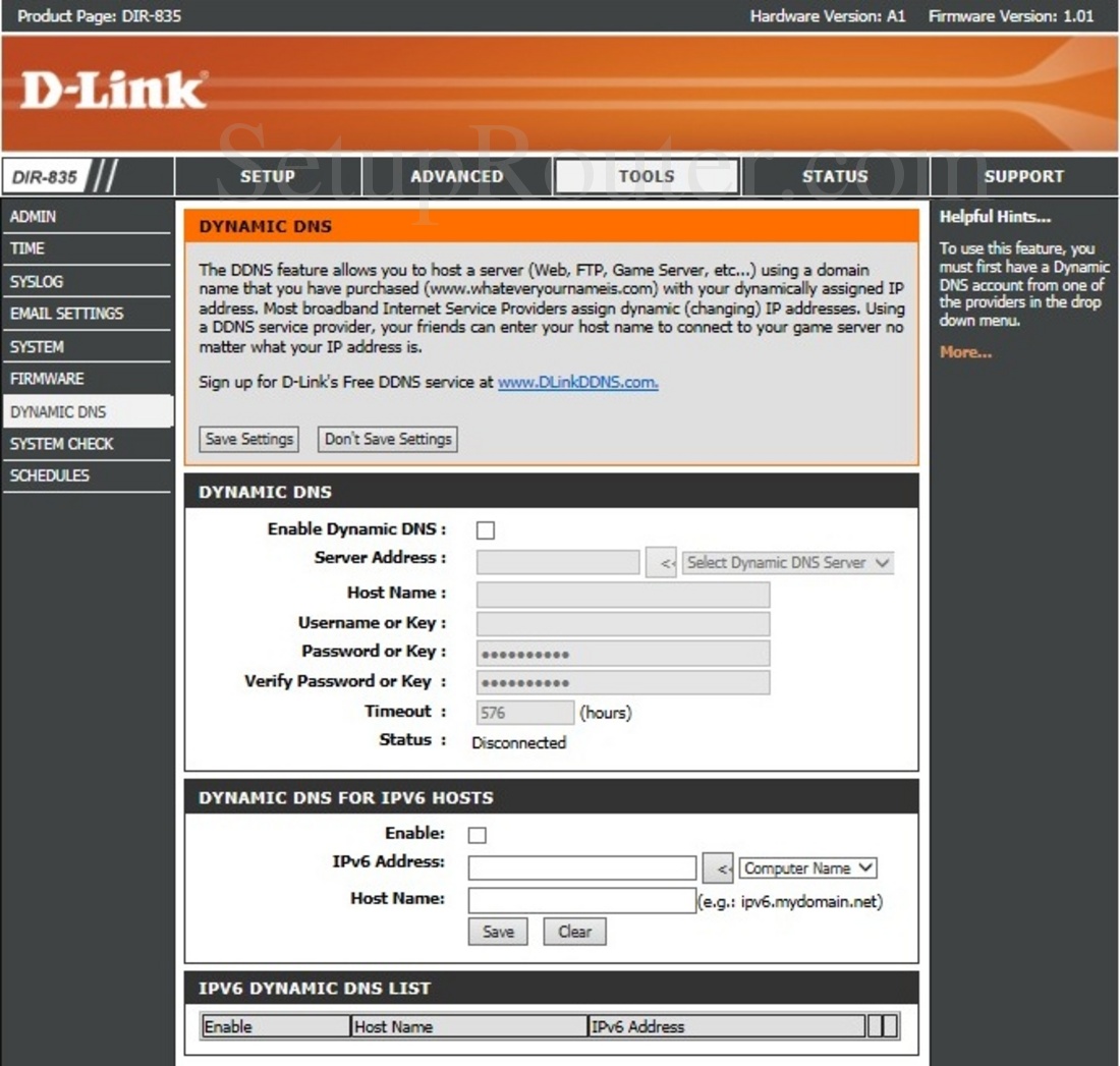 Dlink DIR-835 Screenshot DynamicDNS