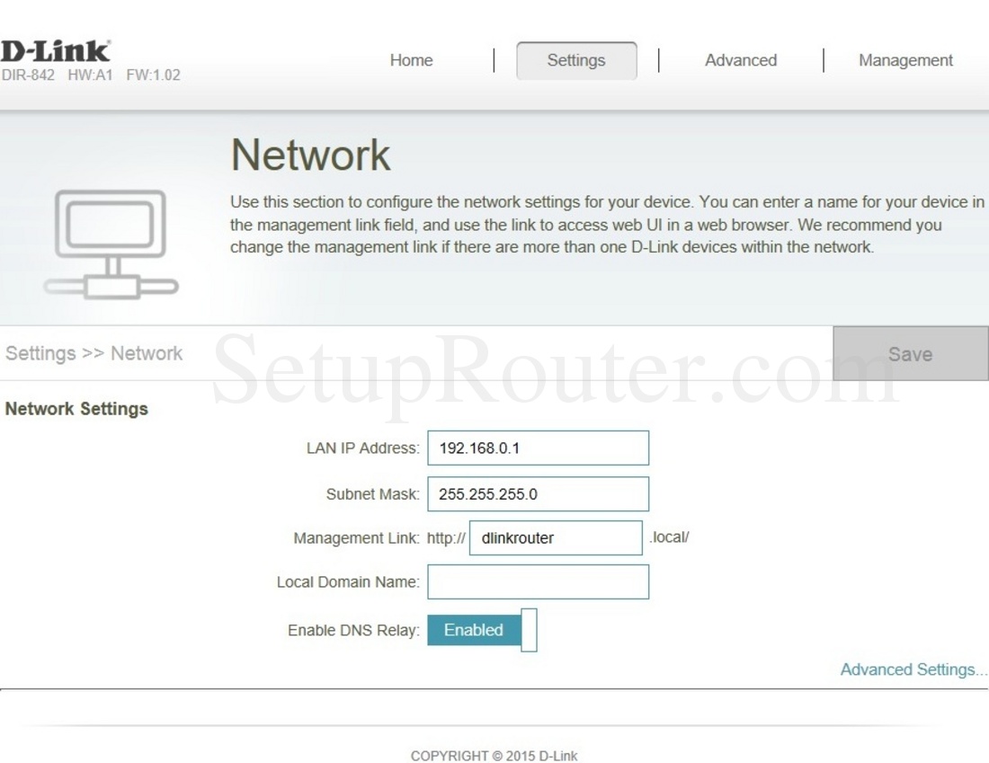 Dlink DIR-842 Screenshot NetworkSettings