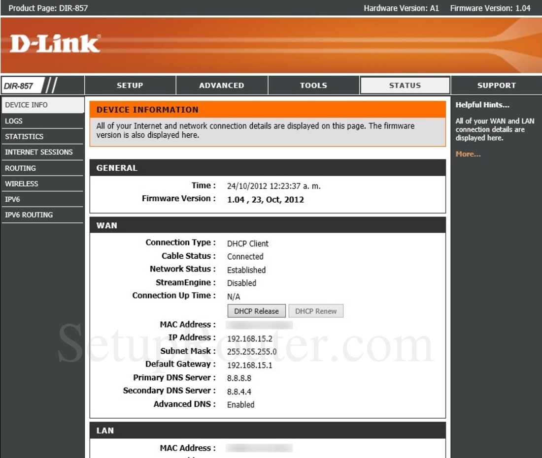 Dlink DIR-857 Screenshot DeviceInfo