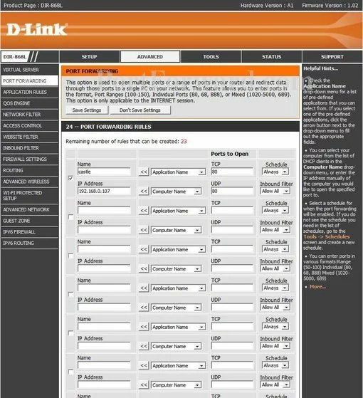 Dlink DIR-868L port forward