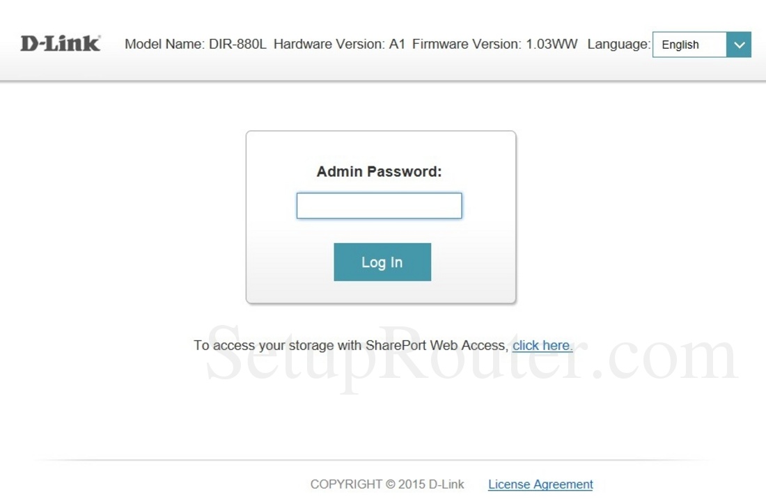Dlink DIR880L Screenshot Login