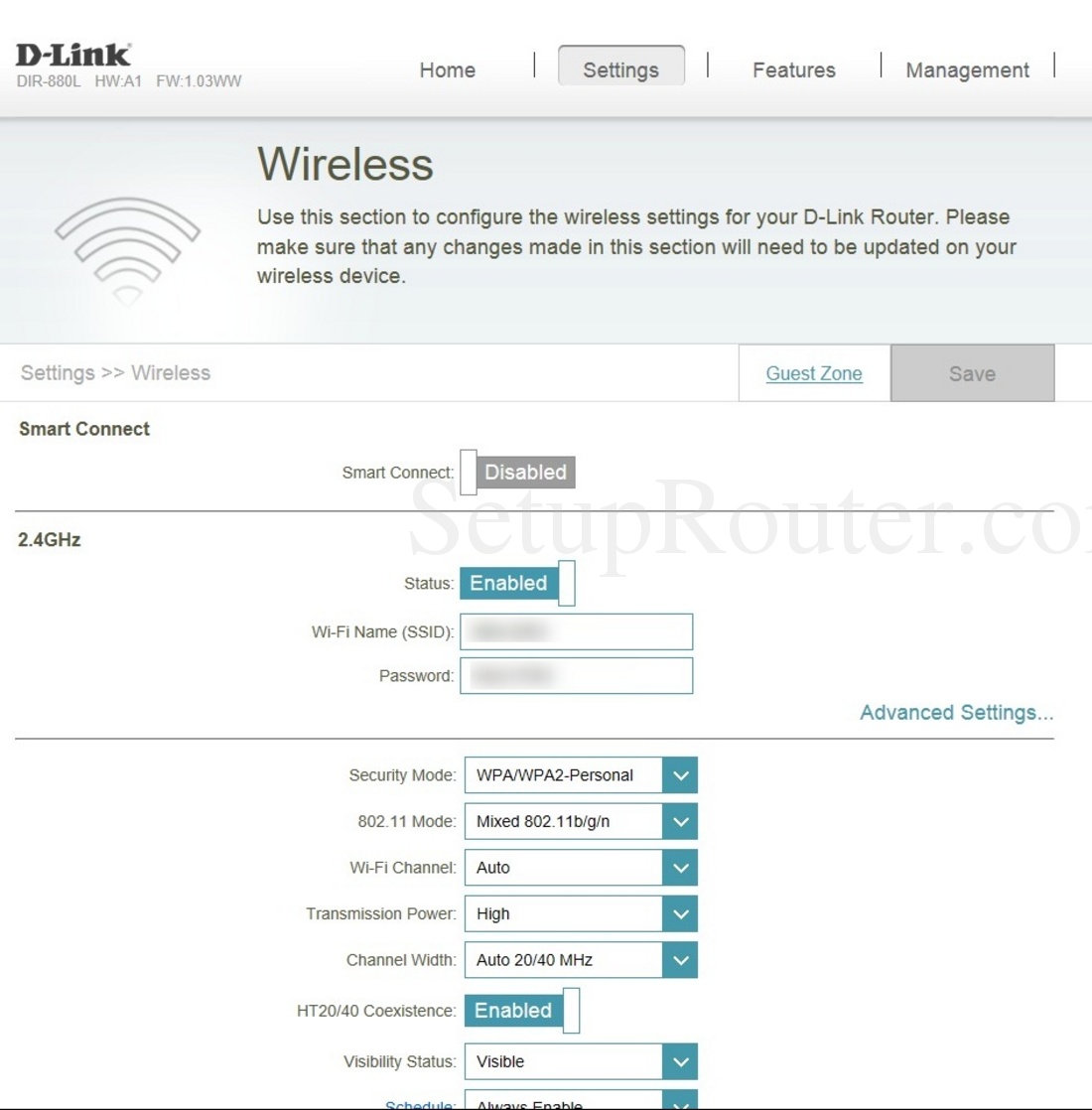Dlink DIR880L Screenshot WirelessSettings
