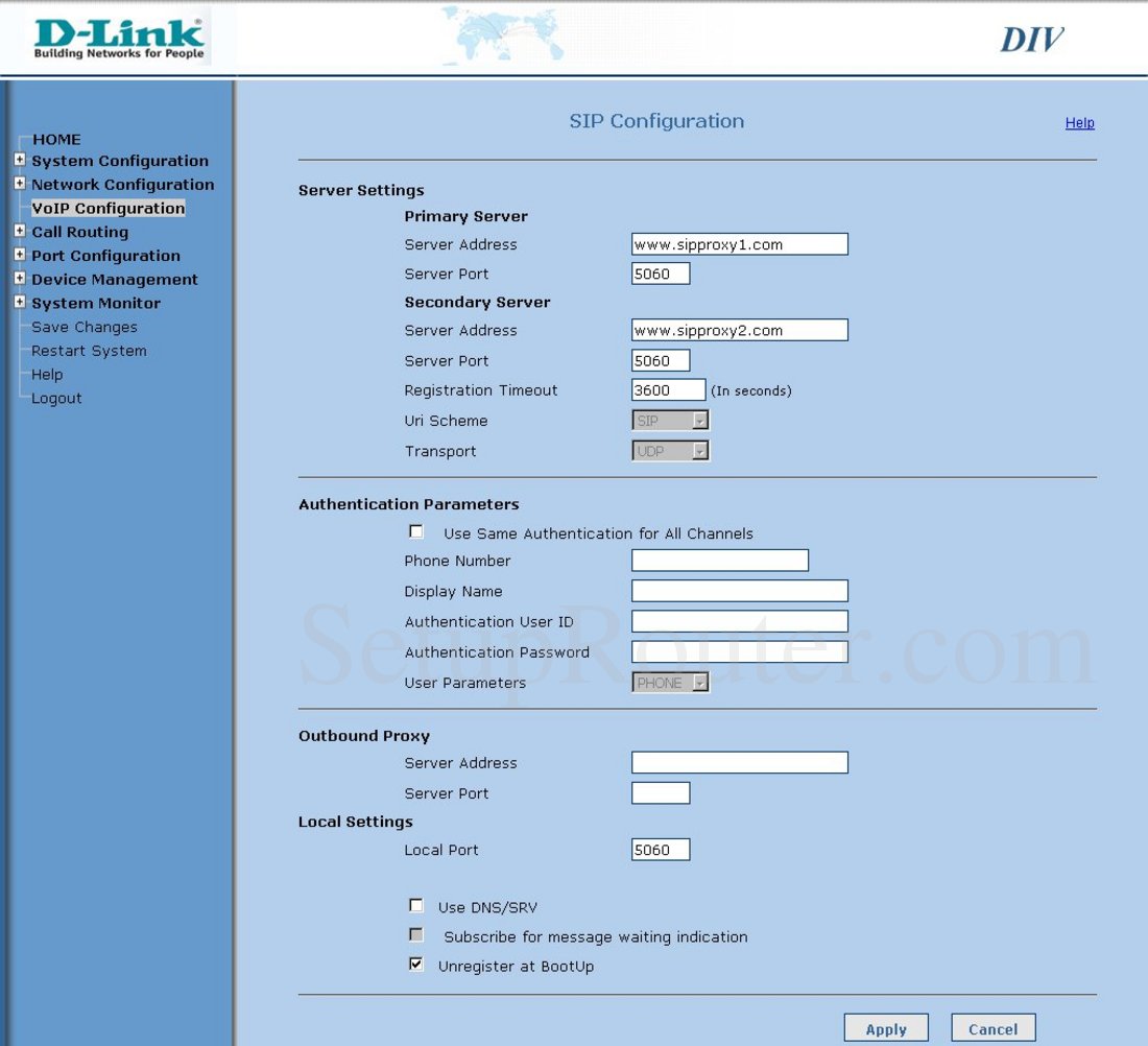 Dlink DIV-140 Screenshot SIP Configuration