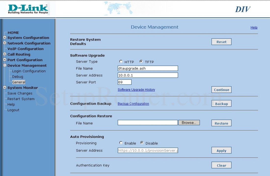 Dlink DIV-140 Screenshot Device Management