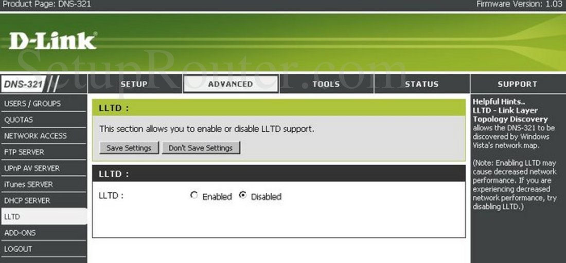 Dlink DNS321 Screenshot LLTD