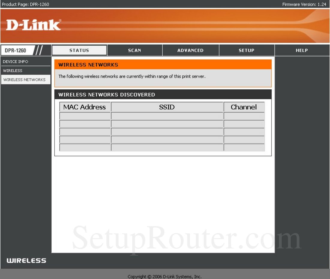 Dlink DPR1260 Screenshot Wireless Networks