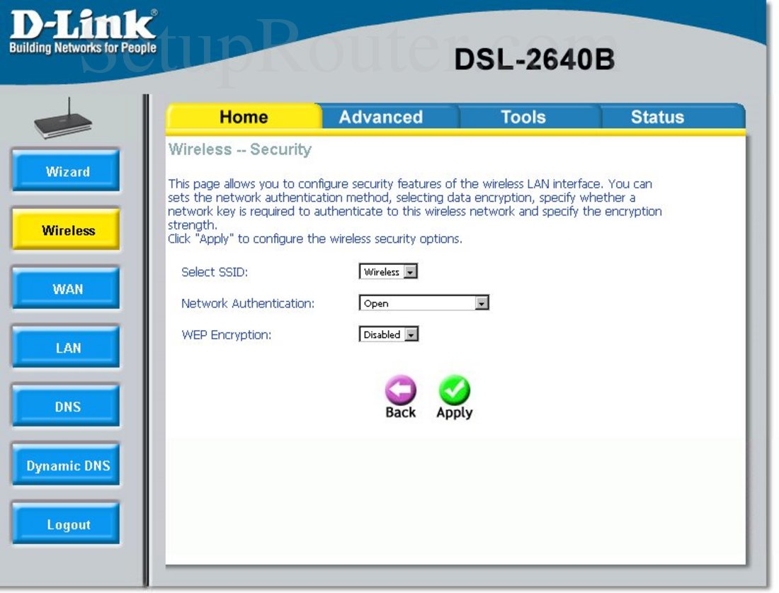 Dlink DSL-2640B Screenshot Wireless - Security