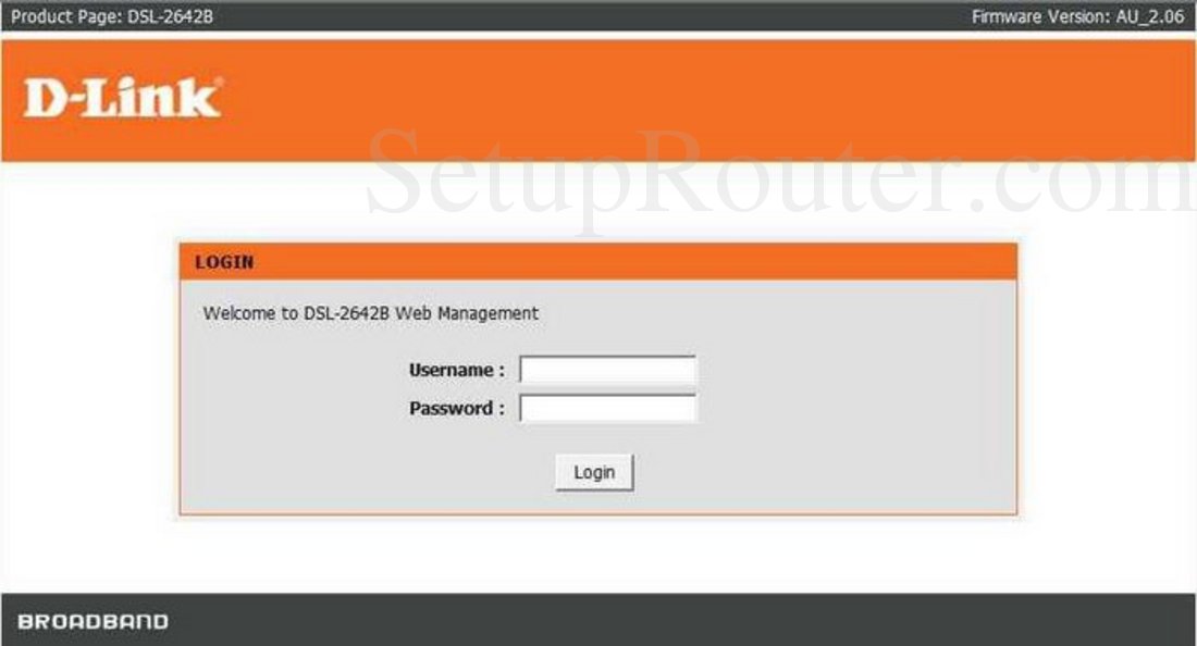 Dlink DSL2642B Screenshot Login