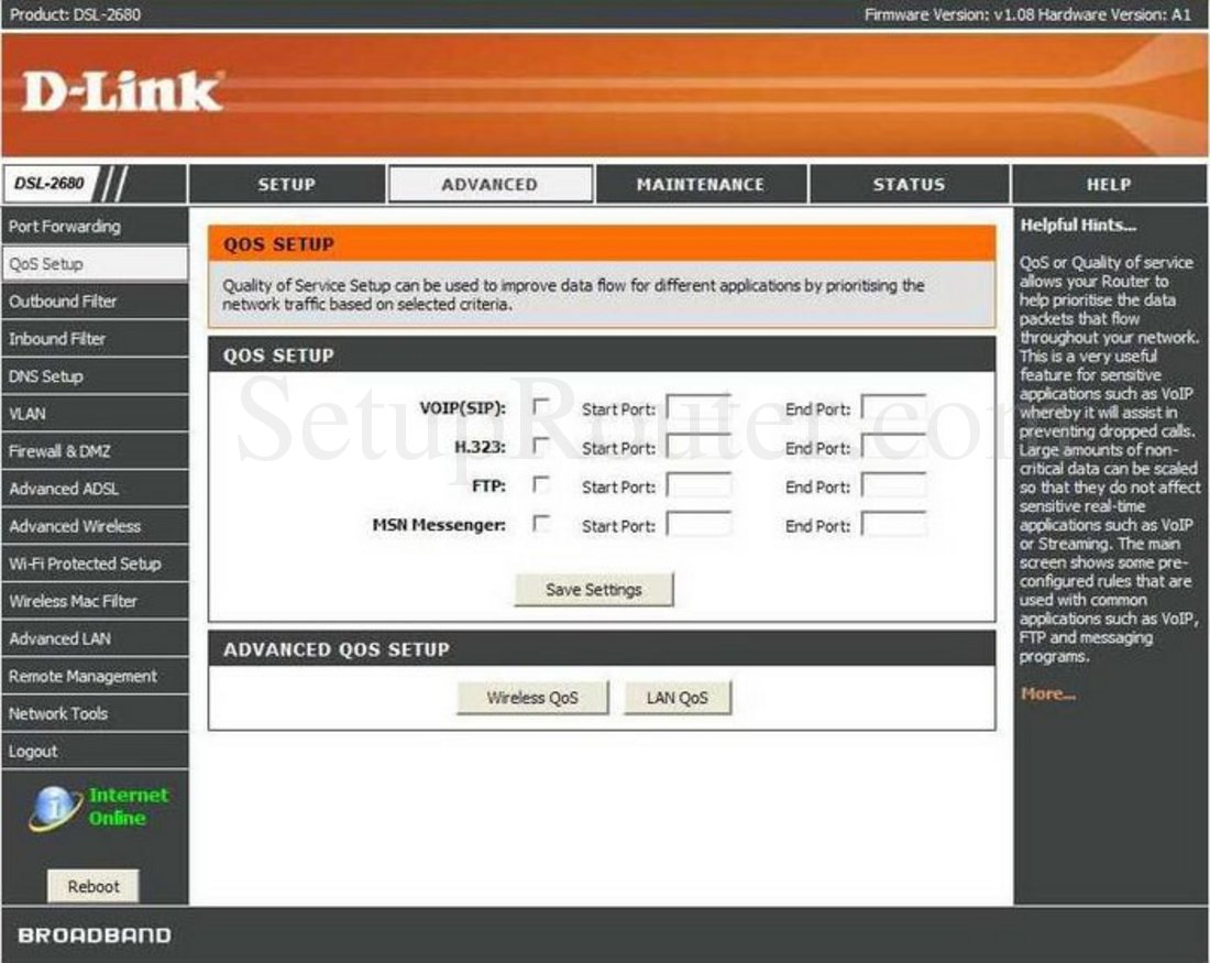 Dlink DSL-2680 Screenshot QoS Setup