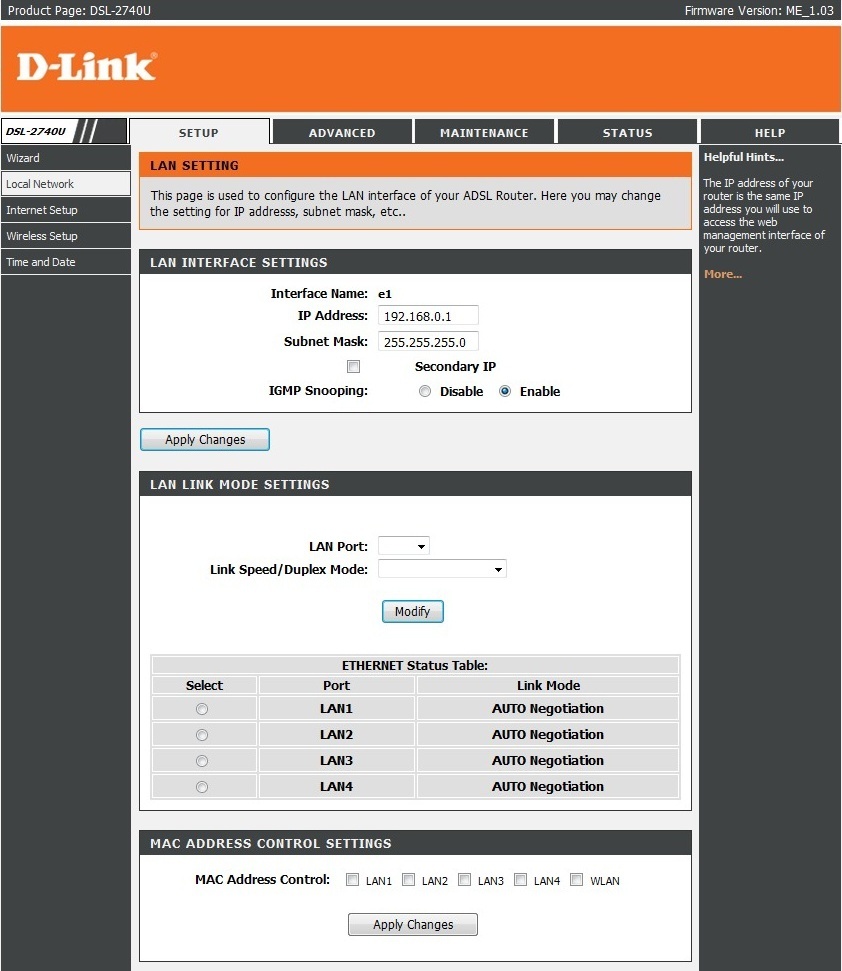 All Screenshots for the Dlink DSL-2740U