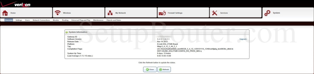 Dlink DSL-2750B Verizon Screenshot SystemOverview