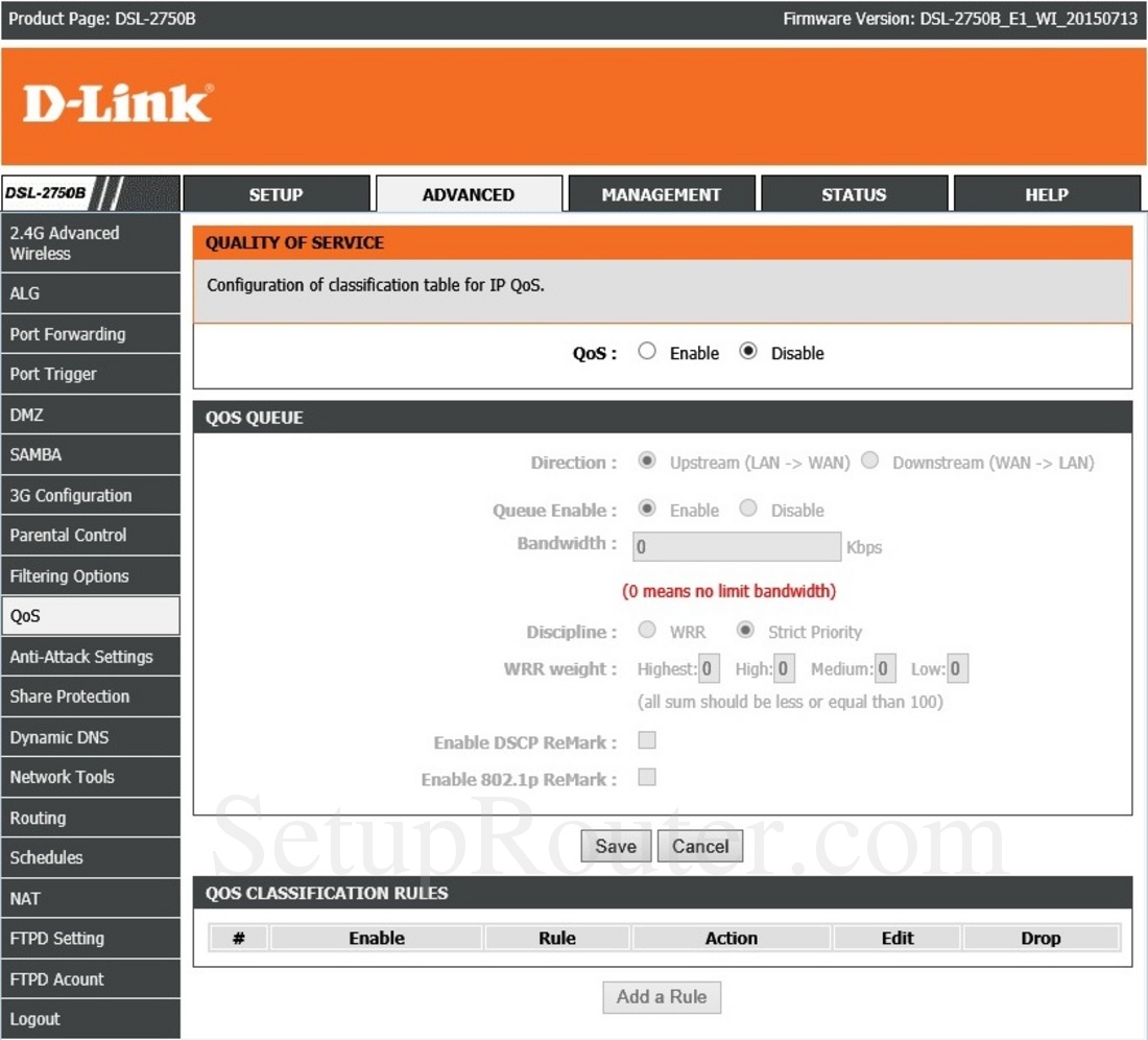 Qos d link настройка роутера