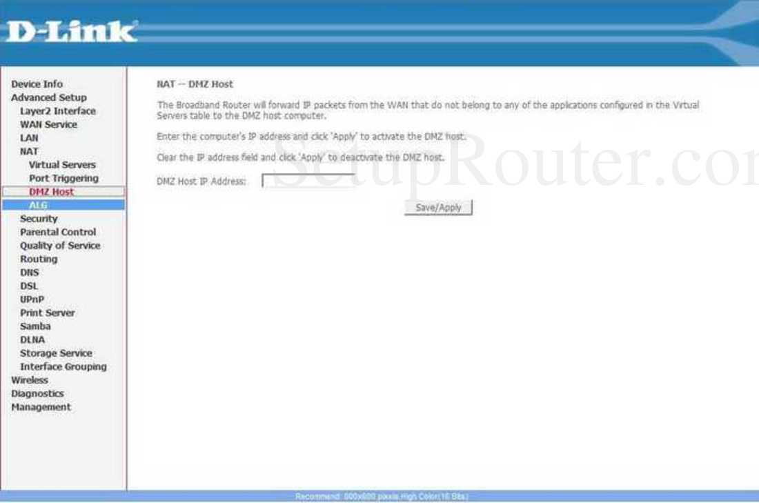 Dlink DSL2760U Screenshot Advanced Setup NAT DMZ Host