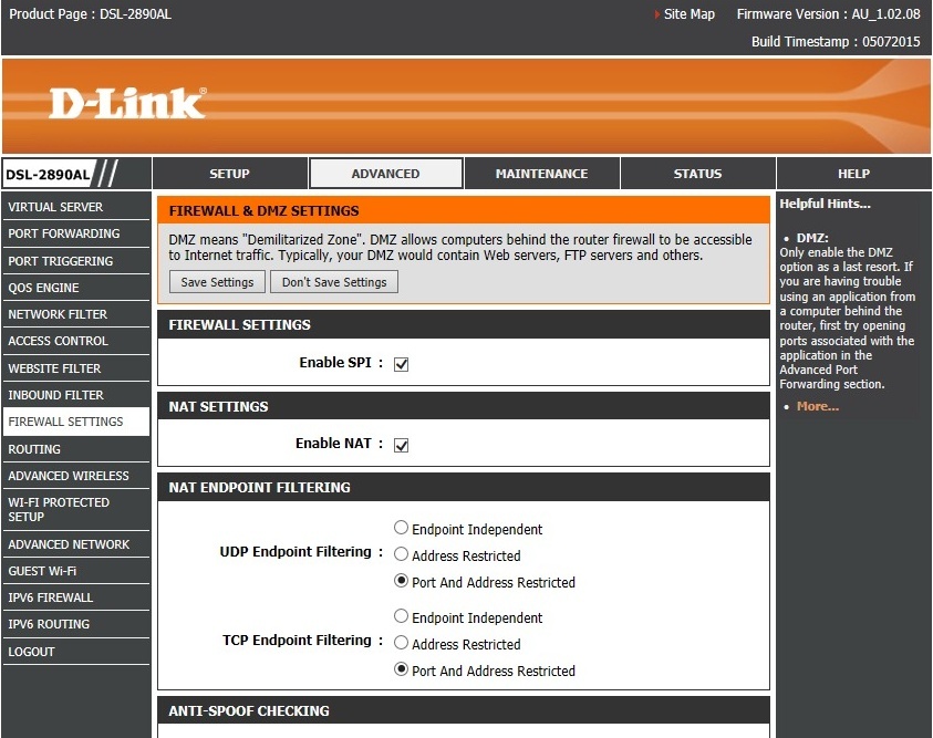 All Screenshots for the Dlink DSL-2890AL