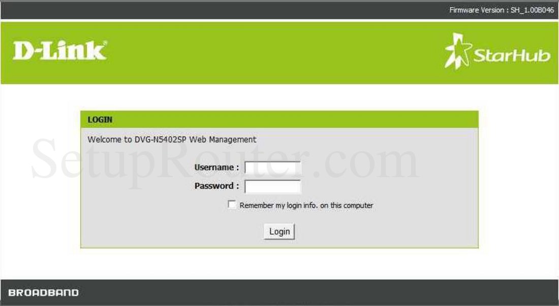 Dlink DVGN5402SP Screenshot Login