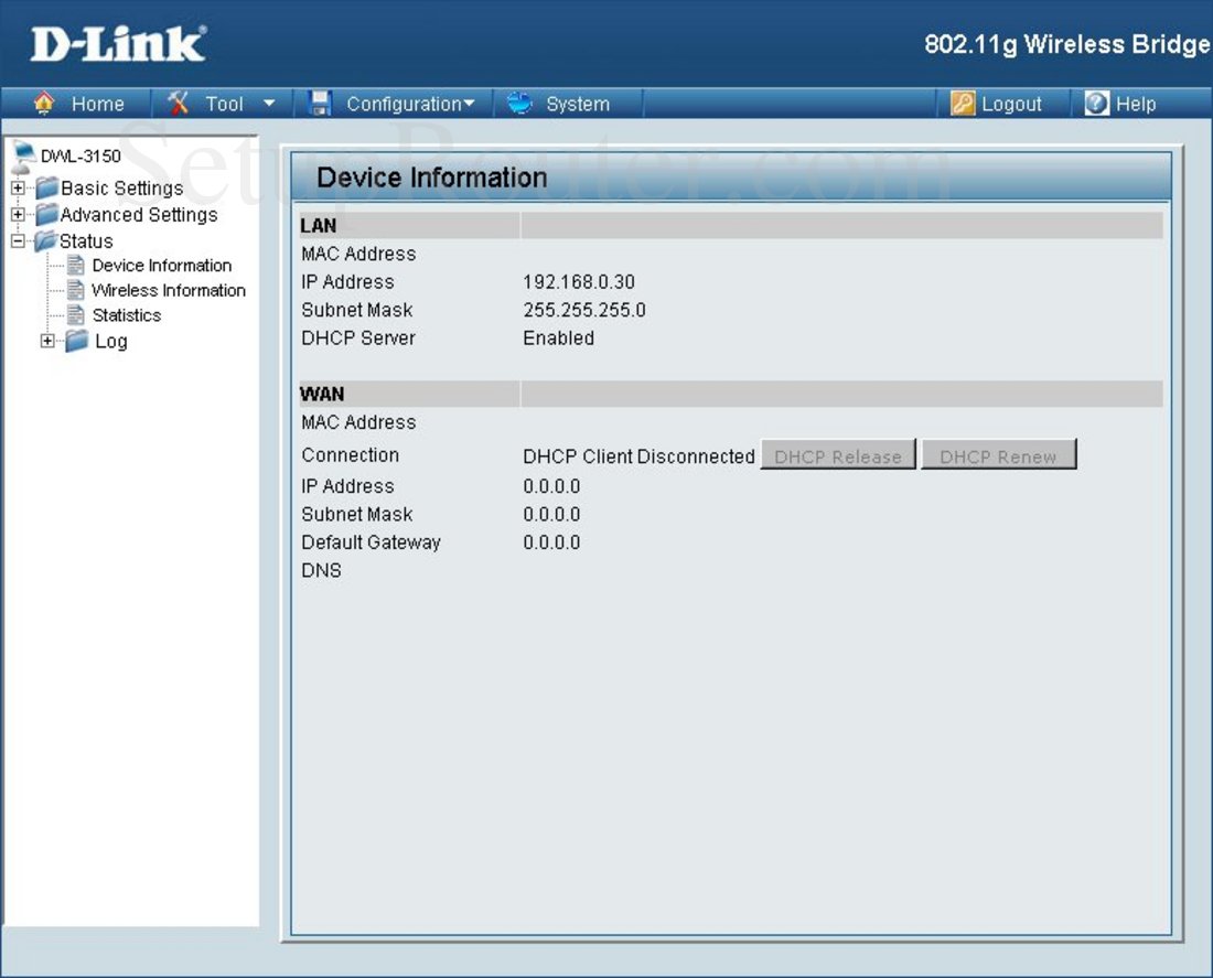 Dlink DWL3150 Screenshot Device Information