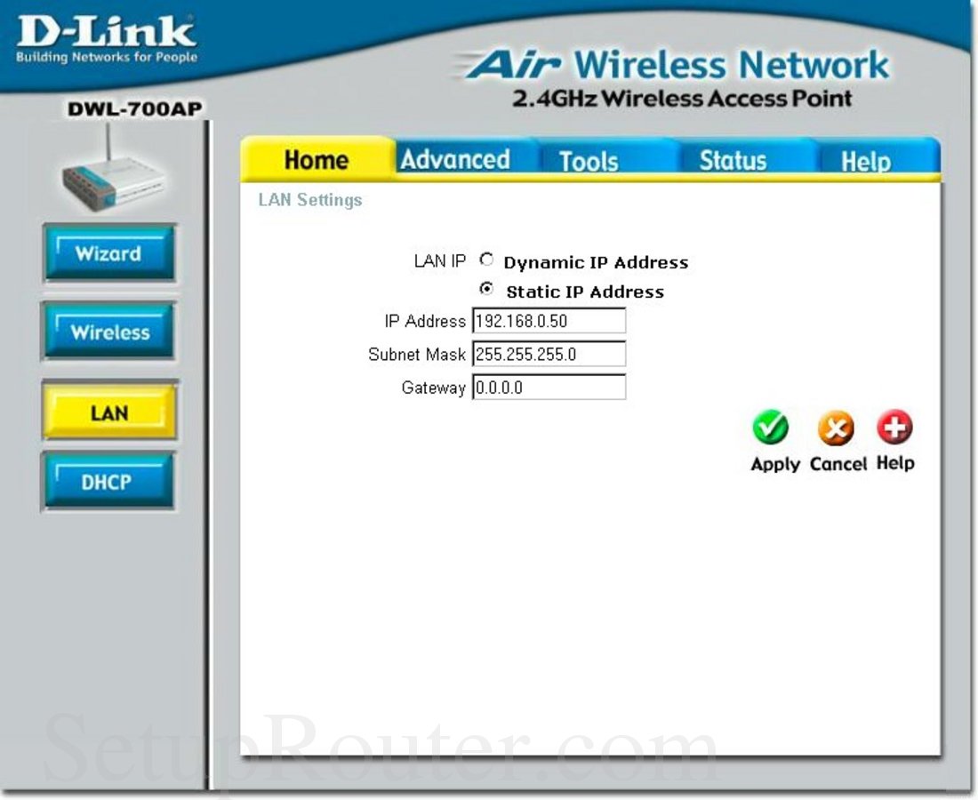 Dlink DWL-700AP Screenshot LAN Settings