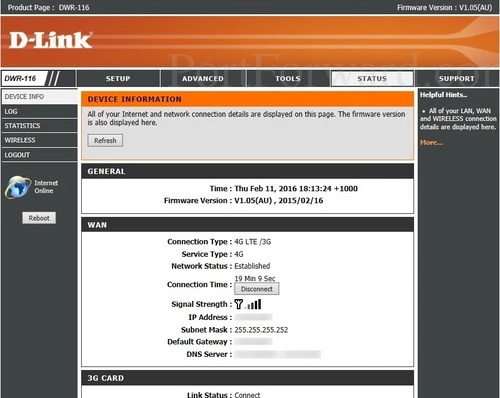 Dlink DWR-116 Device Information