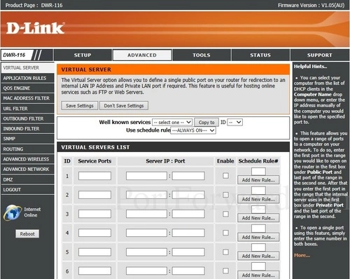 Dlink DWR-116 Virtual Server