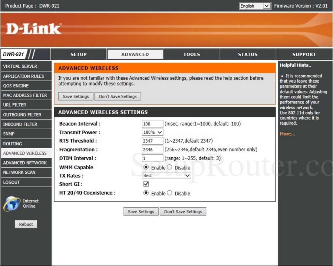 Dlink DWR-921 Screenshot AdvancedWireless