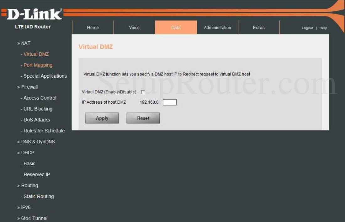 Dlink DWR923 Screenshot Virtual DMZ