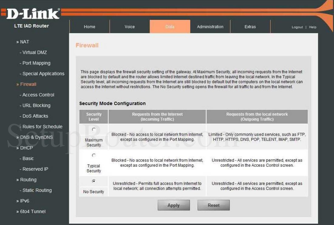 Dlink DWR923 Screenshot Firewall