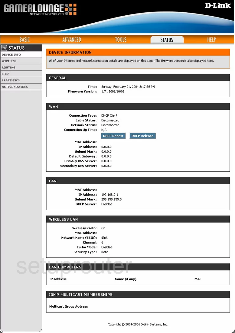 router status mac address internet IP